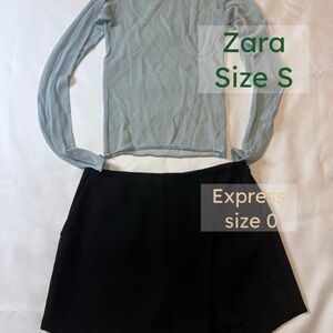 Express Elegant Black Skort & Zara Transparent long sleeve top